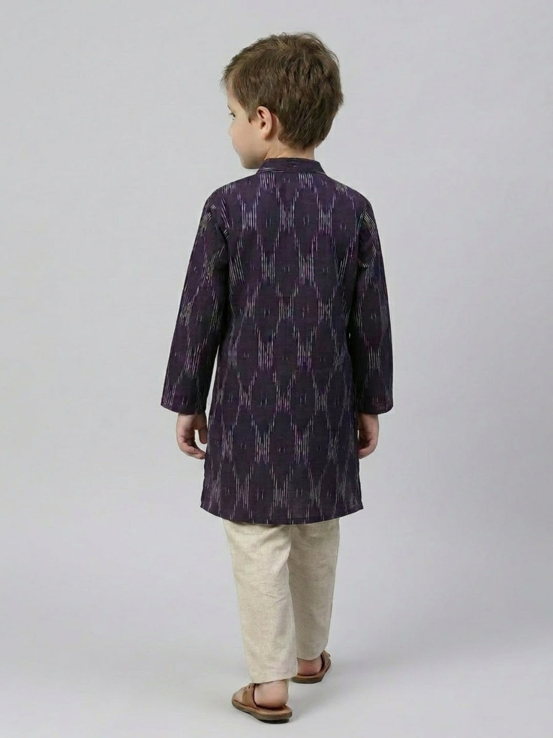 Biglilpeople Boys Navy Blue Printed Mandarin Collar Cotton Kurta Set