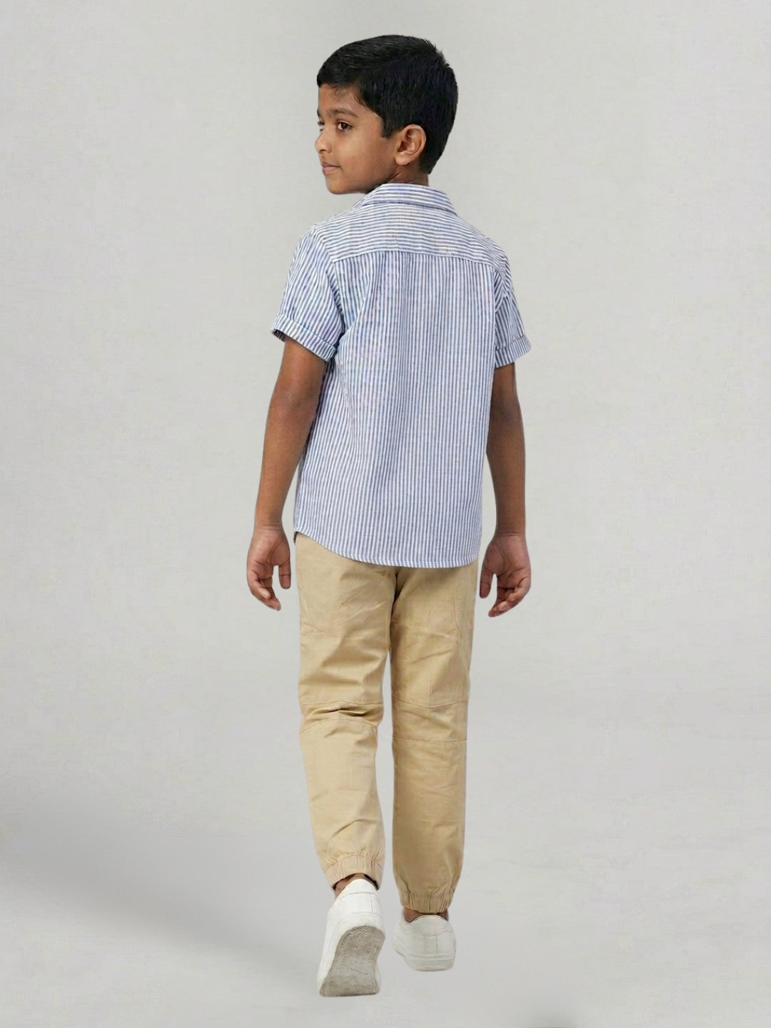 Boys Beige Color Cotton Woven Joggers