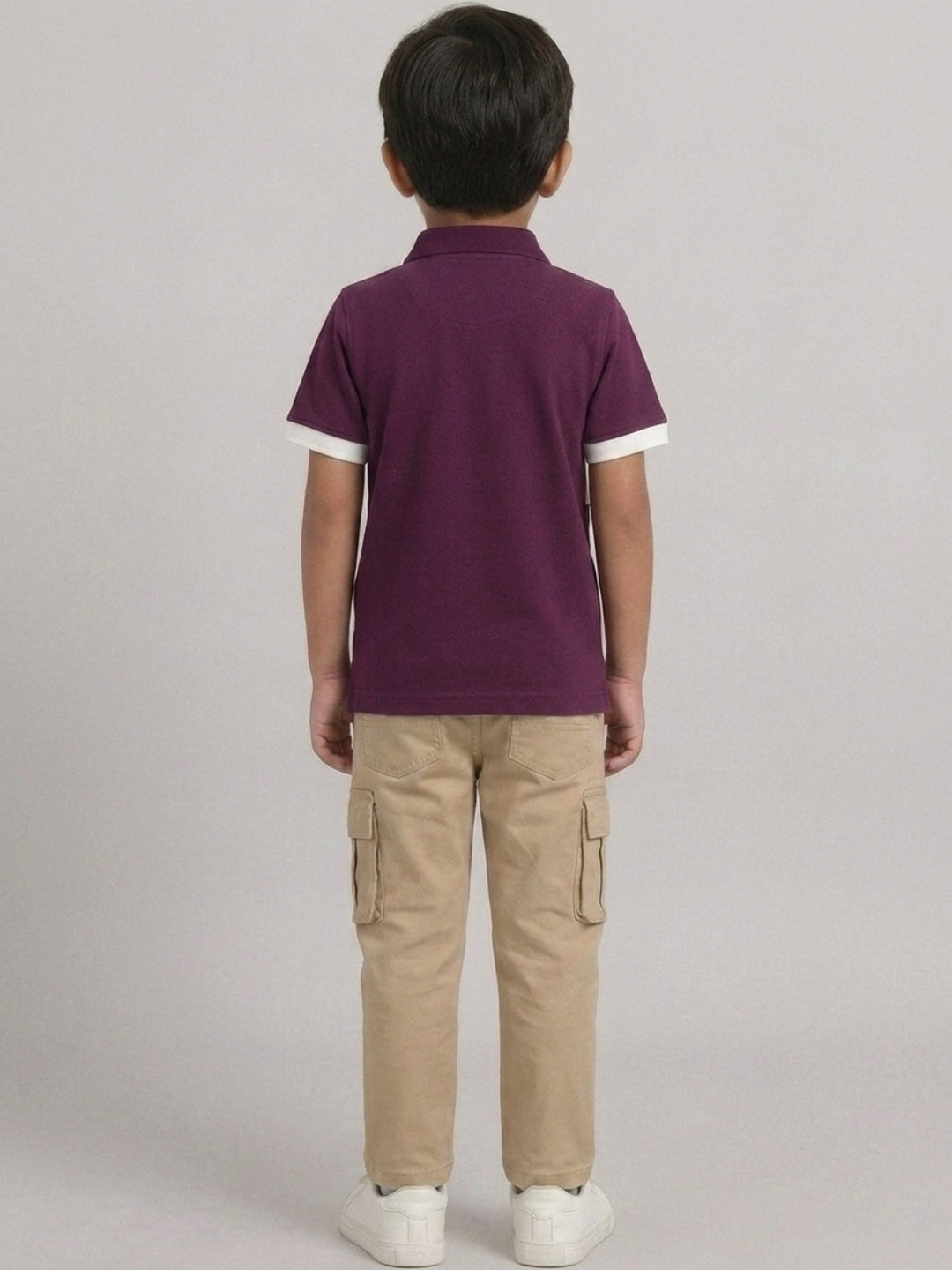 Boys Pure Cotton Purple & Off White Color Pique Polo T Shirt with Good Vibes design Print