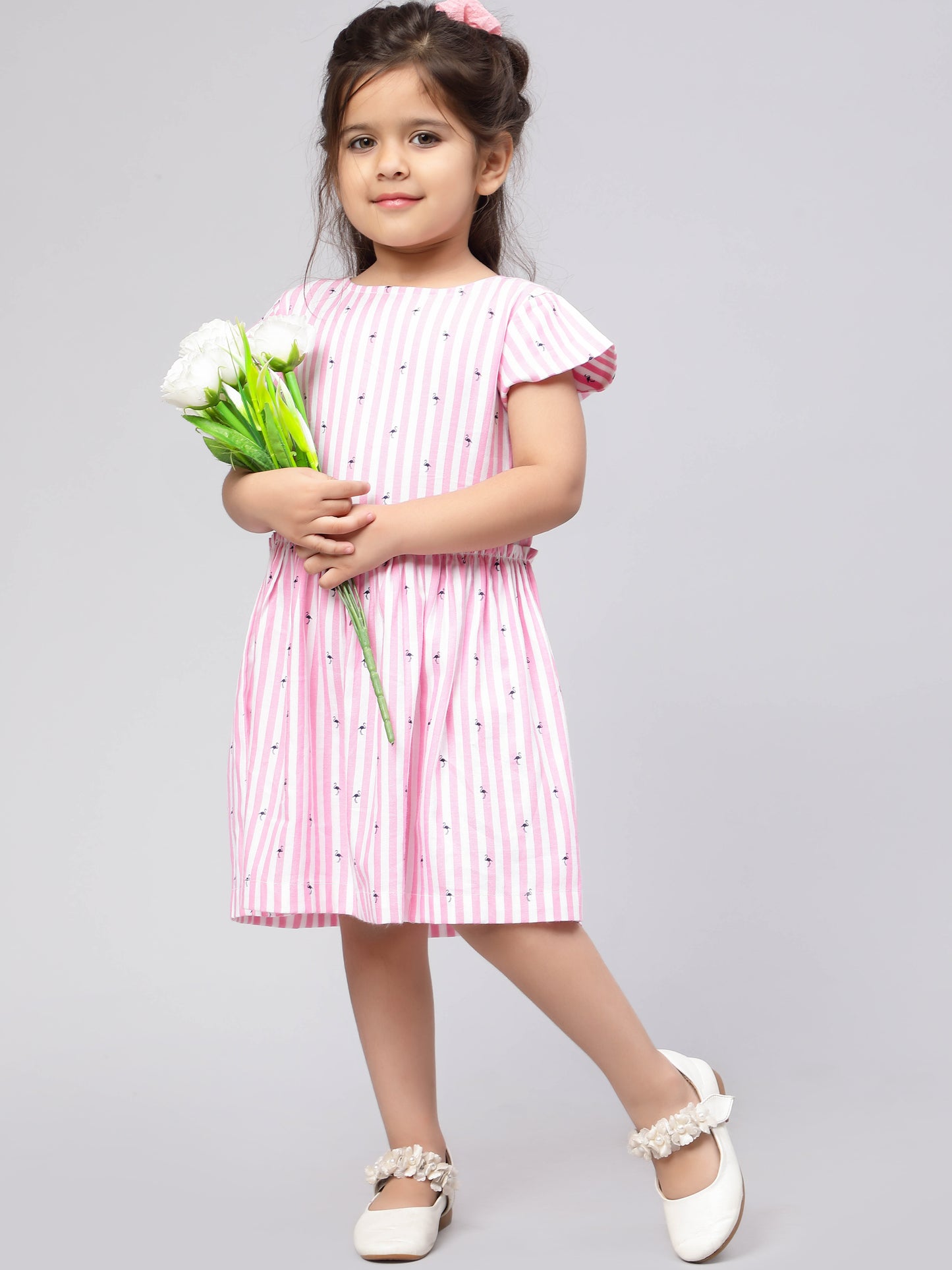 Pink & White Striped Dress for Girls