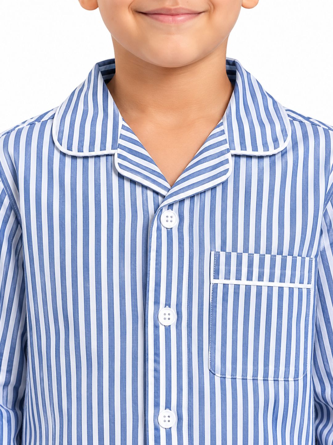 Biglilpeople Kids Unisex Blue Striped Cotton Full Sleeve Shirt & Pajama Nightsuit
