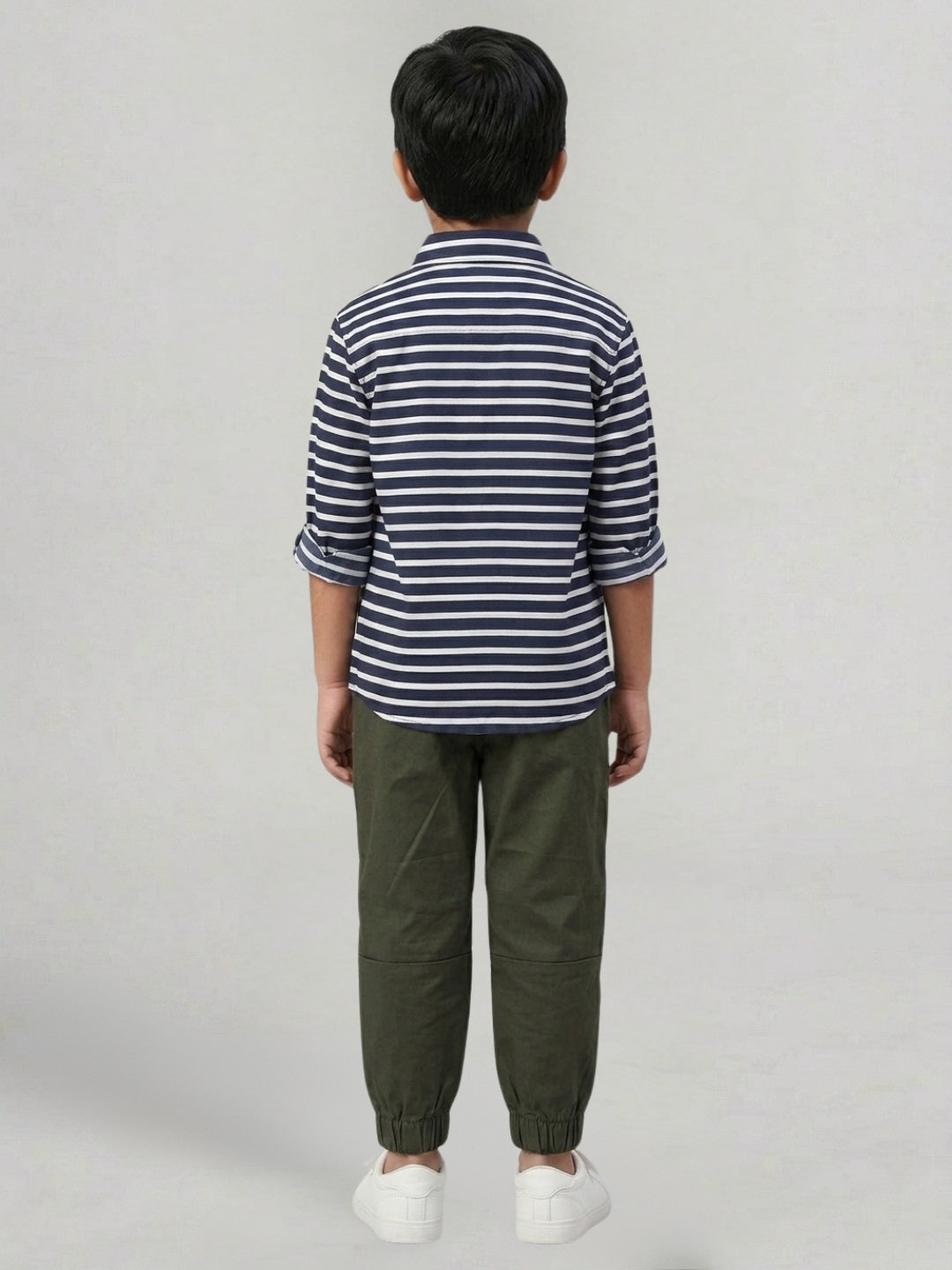 Boys Olive Color Cotton Woven Joggers