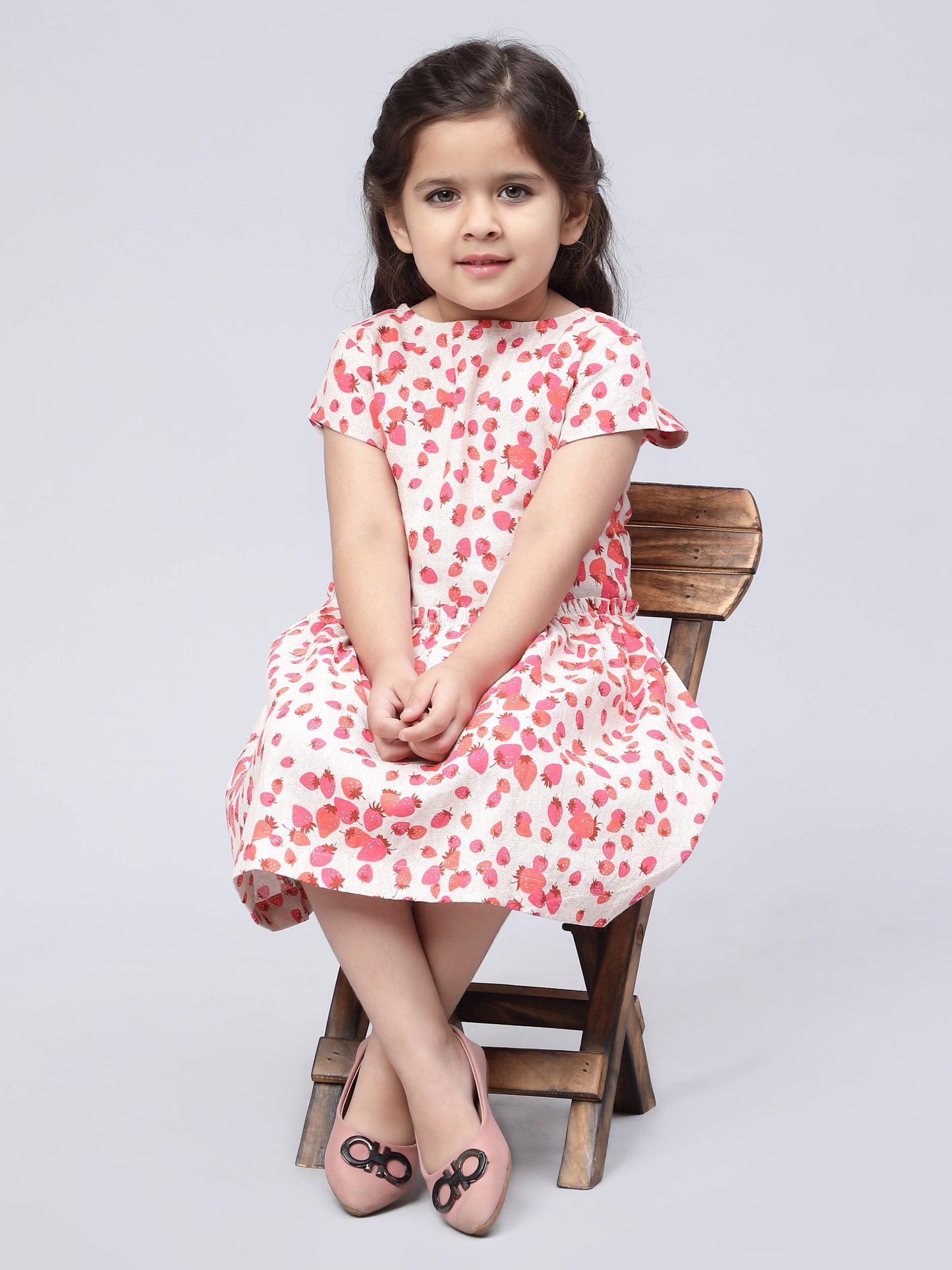 Strawberry Print Linen Dress for Girls