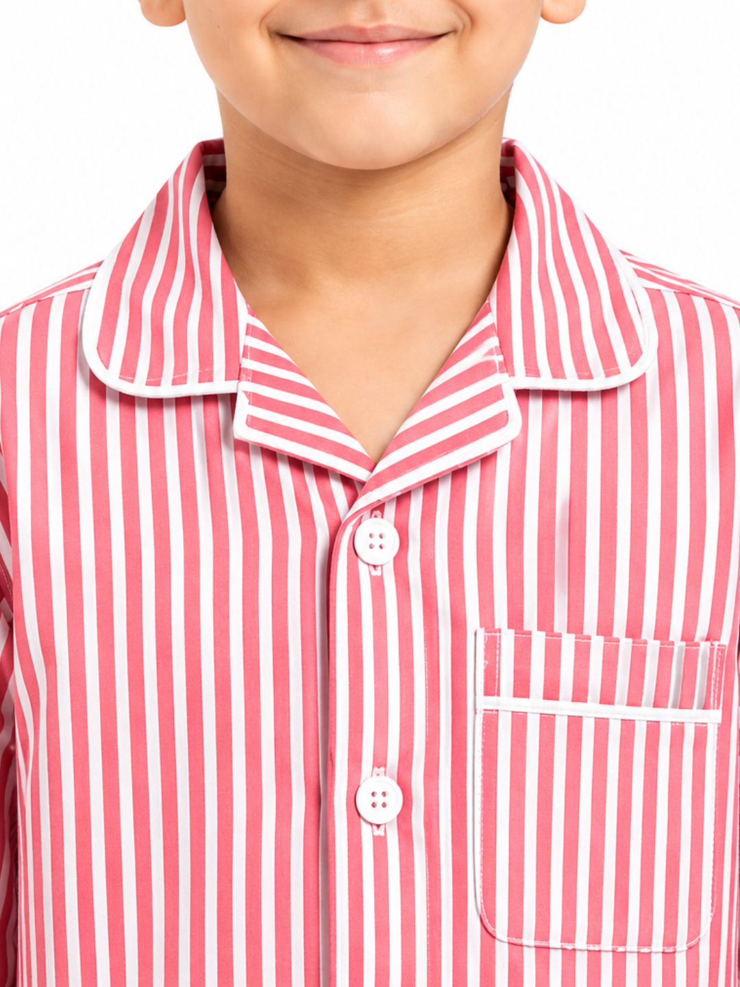 Biglilpeople Kids Unisex Micro Red Striped Cotton Full Sleeve Shirt & Pajama Nightsuit
