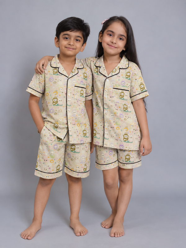 Biglilpeople Pijama de algodón unisex con estampado y manga corta para niños