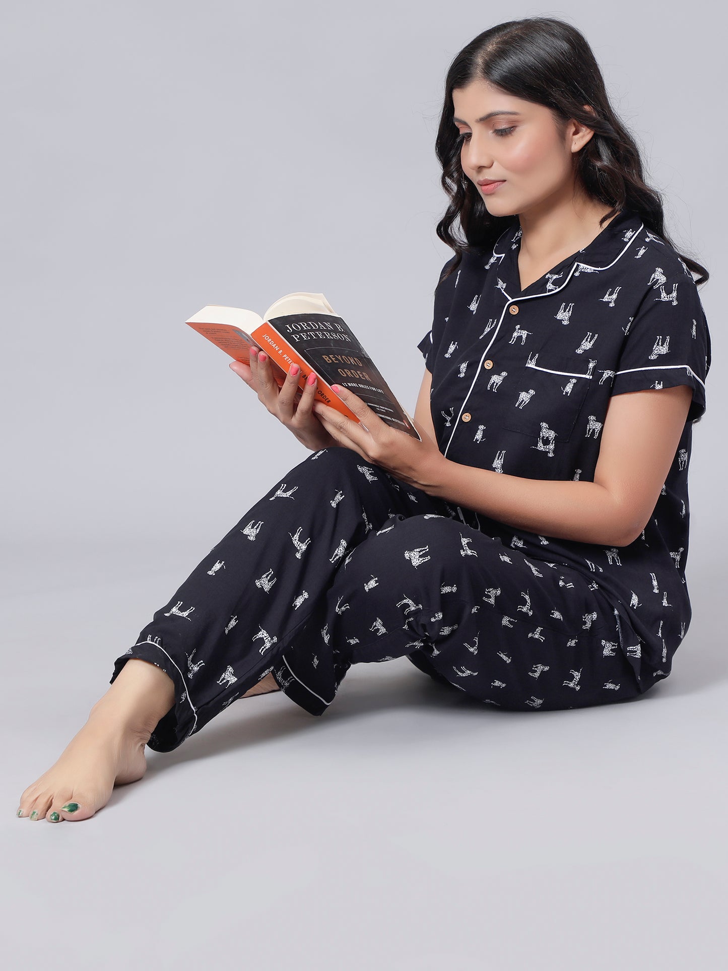 Notched Nightsuit in Dalmatian Print