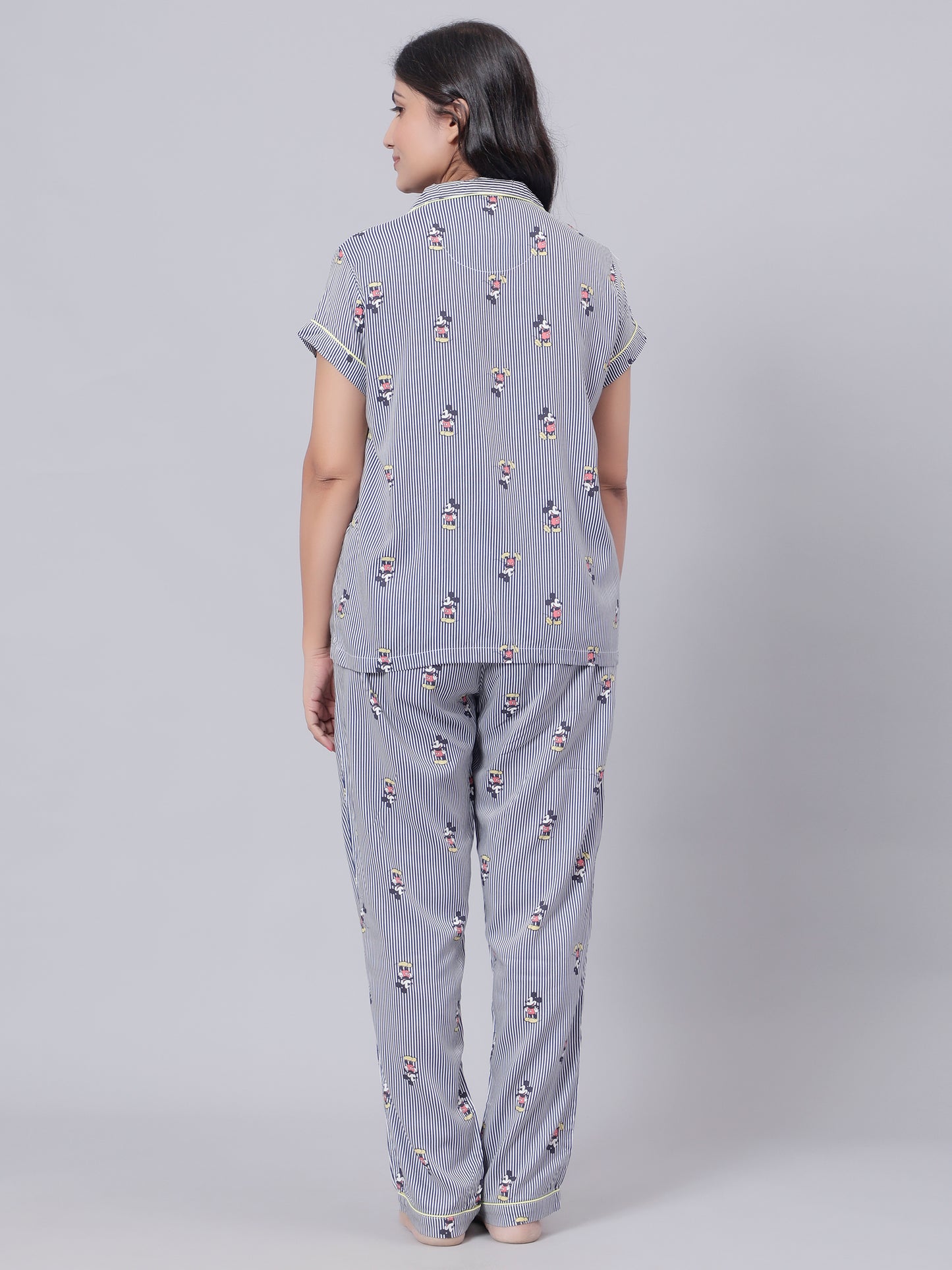 Notched Unisex night suit in Mickey Print