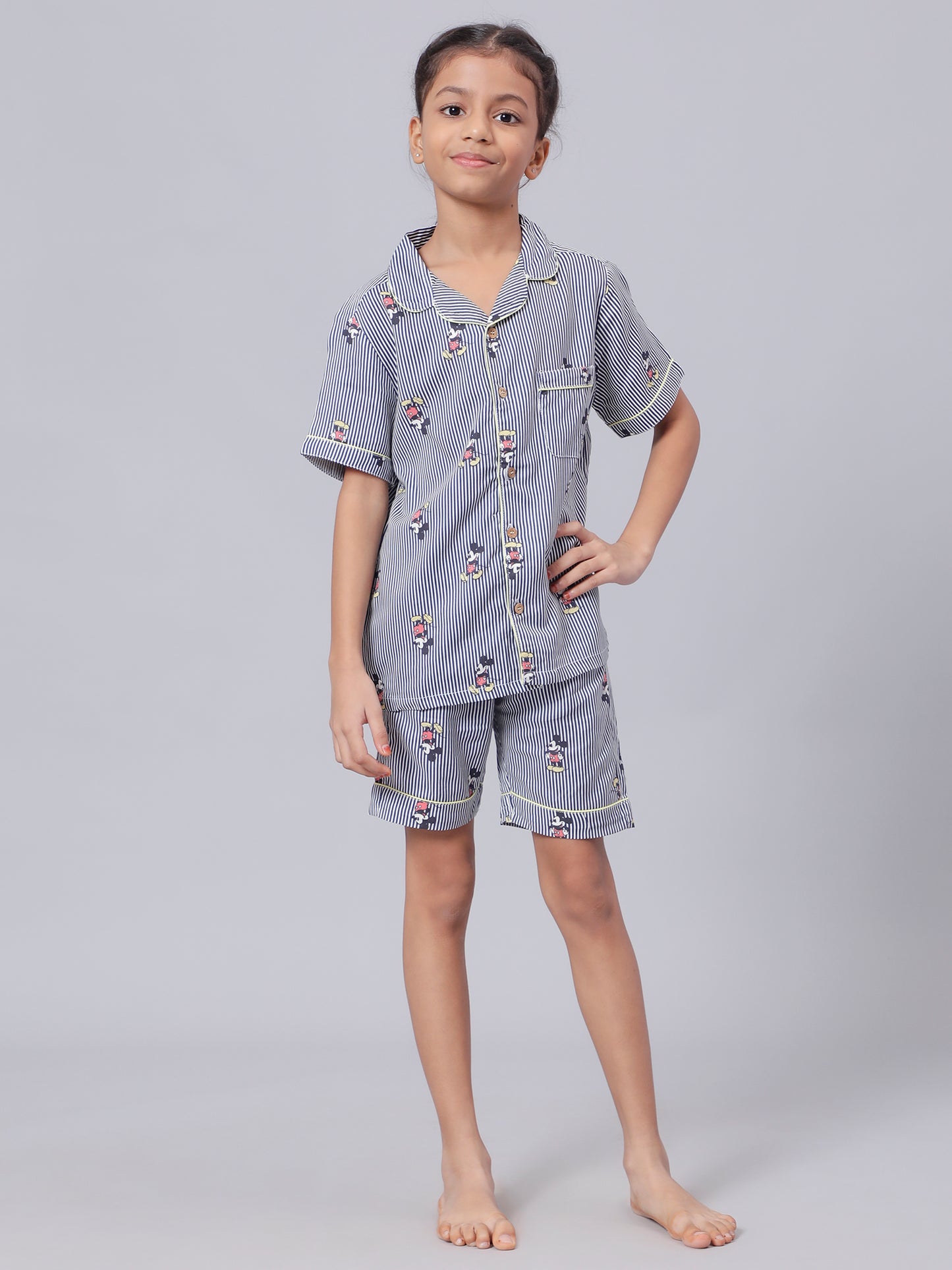 Notched Unisex night suit in Mickey Print