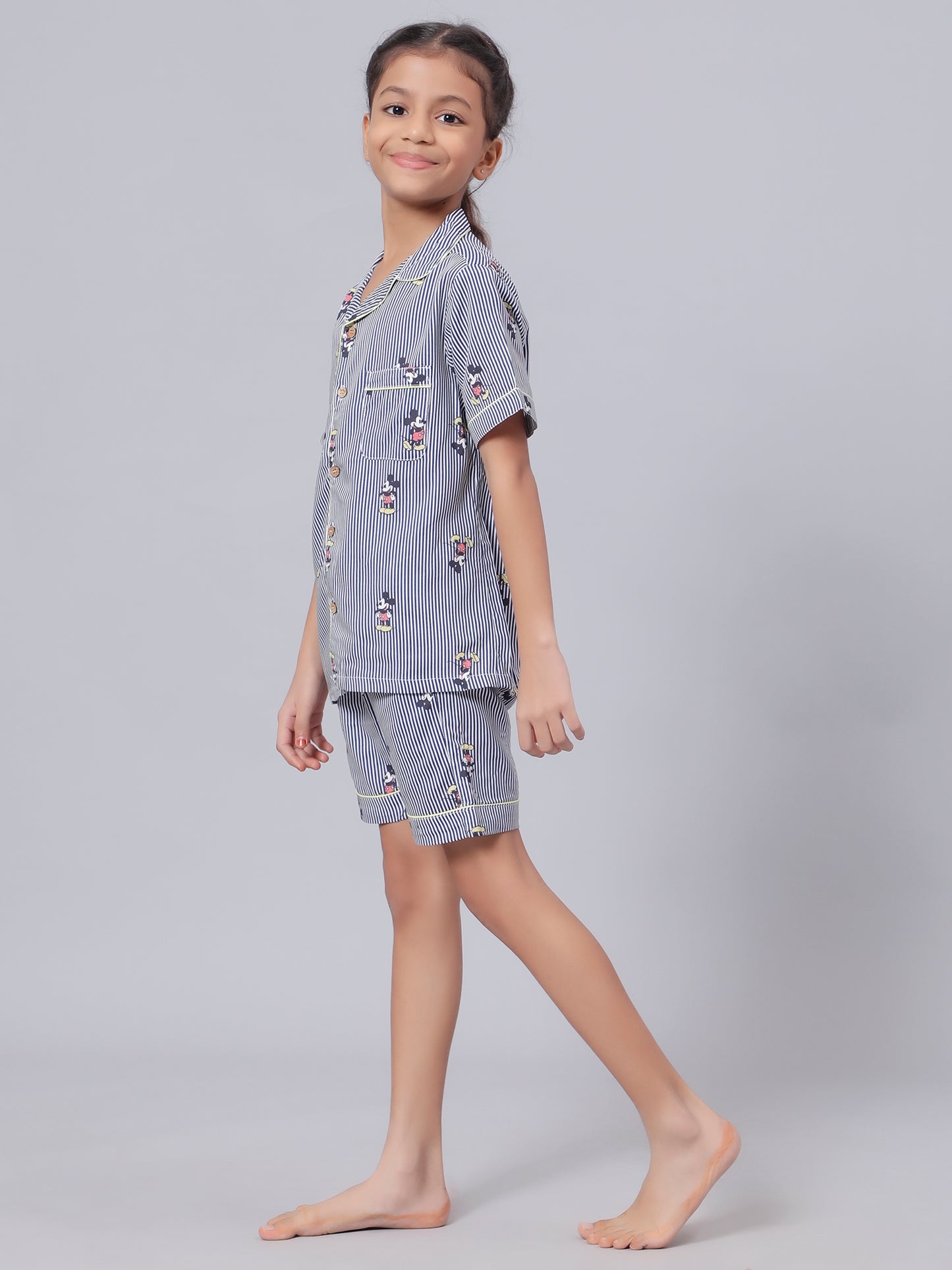 Notched Unisex night suit in Mickey Print