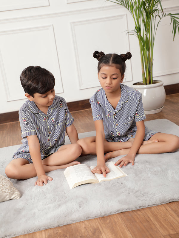 Notched Unisex night Suits in Mickey Print