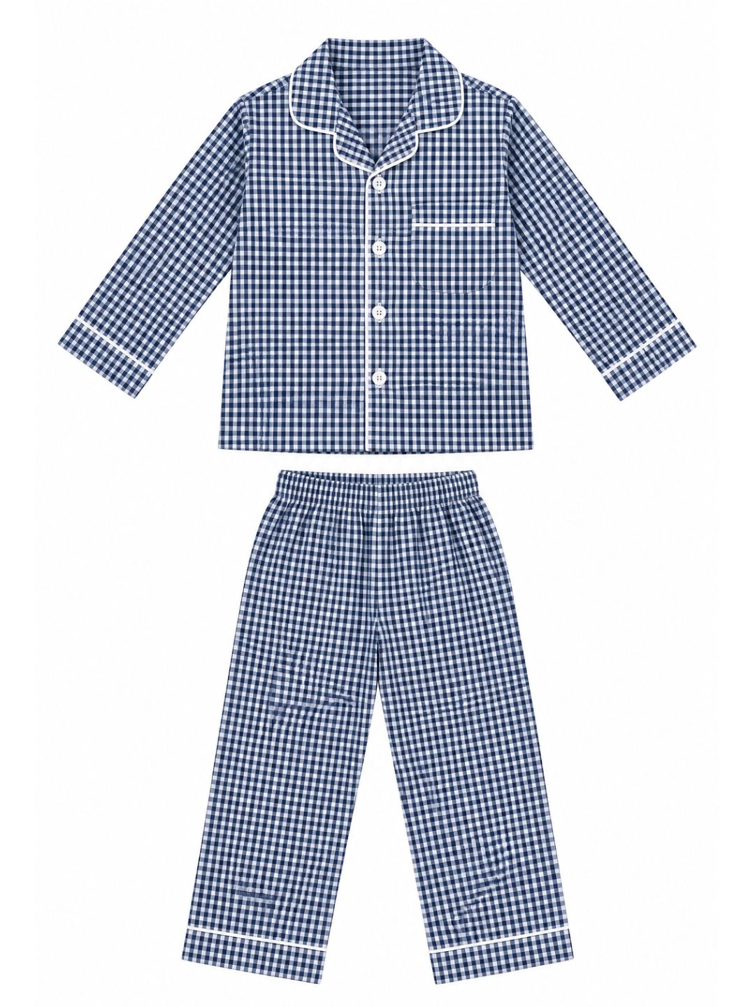Biglilpeople Kids Unisex Navy Checked Cotton Full Sleeve Shirt & Pajama Nightsuit