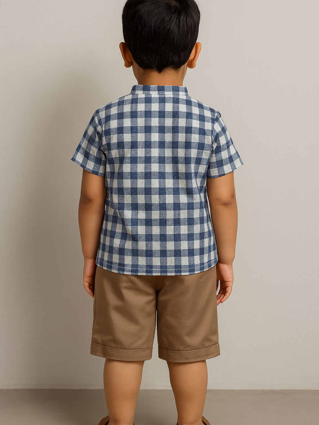 Infants Boys Mandarin Collar Checks Shirts and Shorts