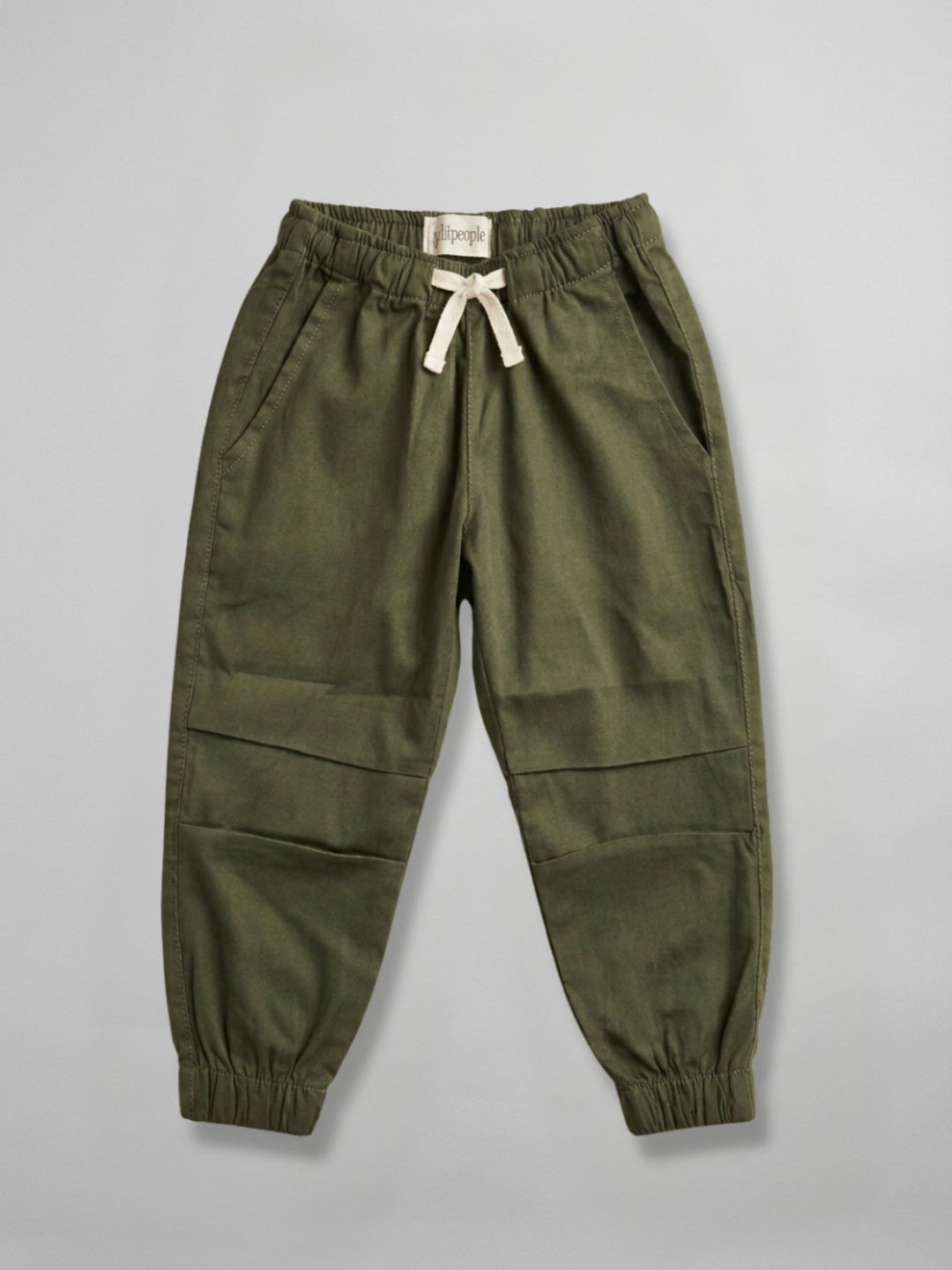 Boys Olive Color Cotton Woven Joggers