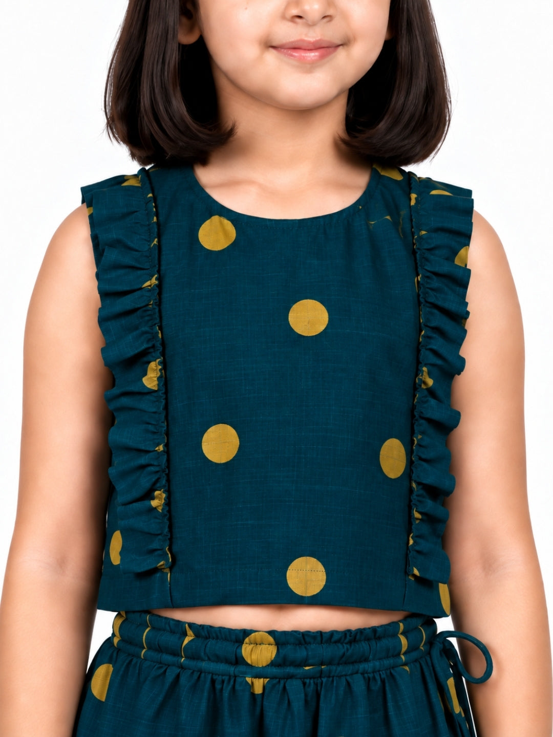 Biglilpeople Girls Round Neck Cotton Silk Sleeveless Lehenga Choli Set
