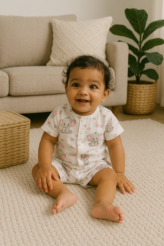 Infants' 100% Cotton Muslin Co-ord Set Soft & Comfy (Elephants)