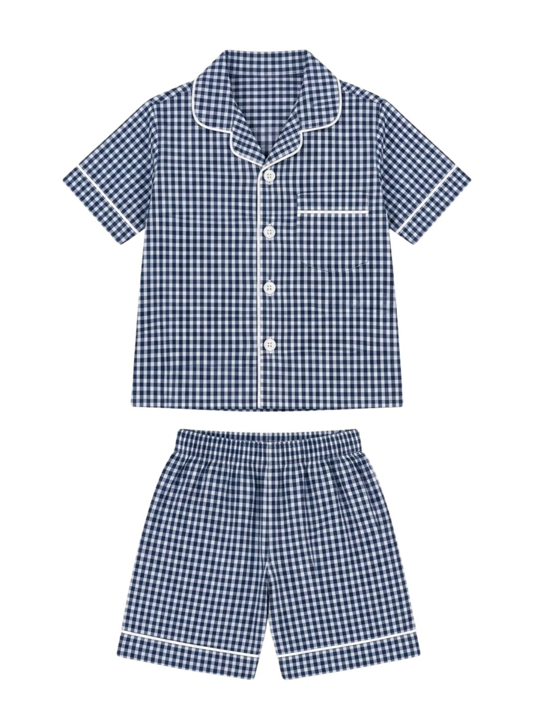 Biglilpeople Kids Unisex Navy Checks Cotton Short Sleeve Shirt & Shorts Nightsuit