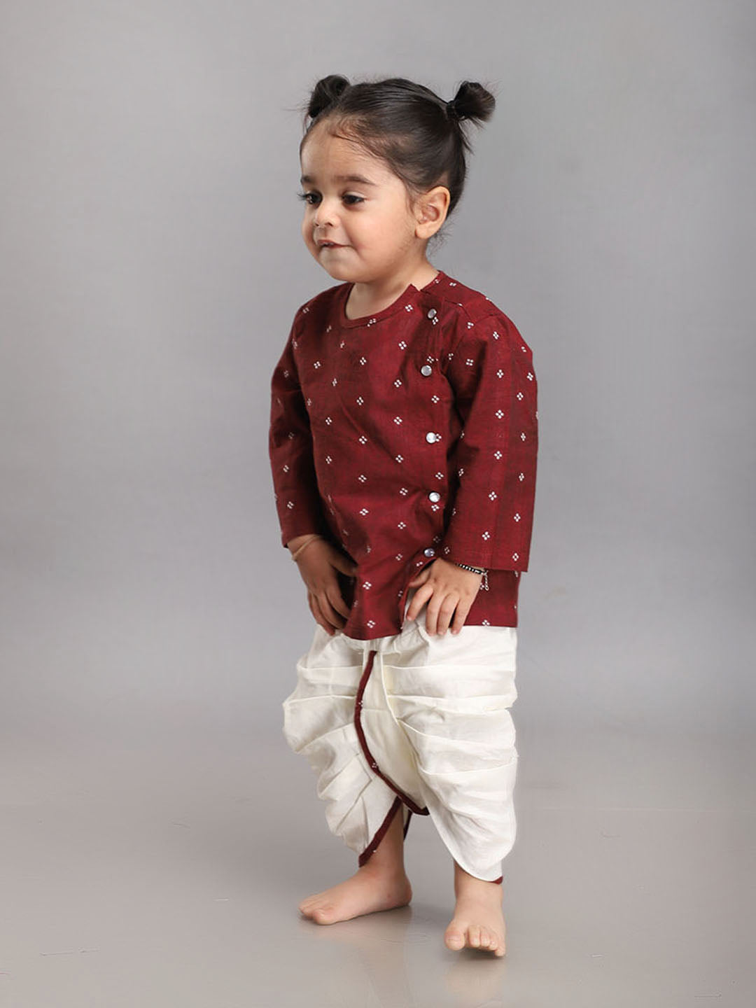 Infant Dhoti Kurta Set in Handloom Cotton - Maroon