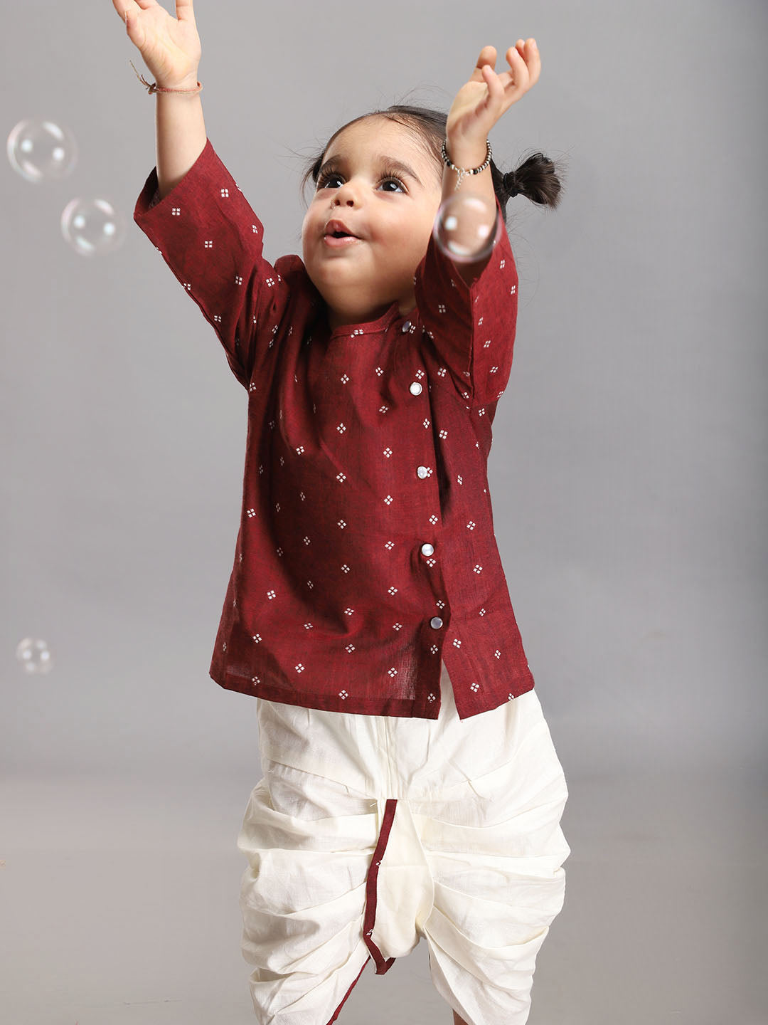 Infant Dhoti Kurta Set in Handloom Cotton - Maroon