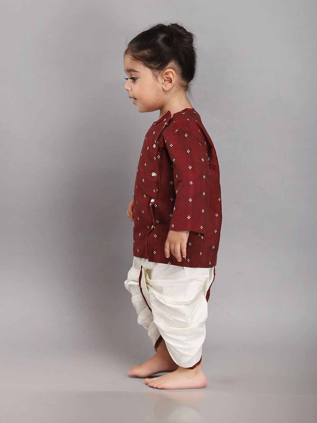 Infant Dhoti Kurta Set in Handloom Cotton - Maroon