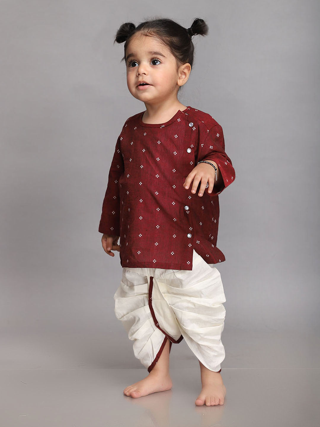 Infant Dhoti Kurta Set in Handloom Cotton - Maroon