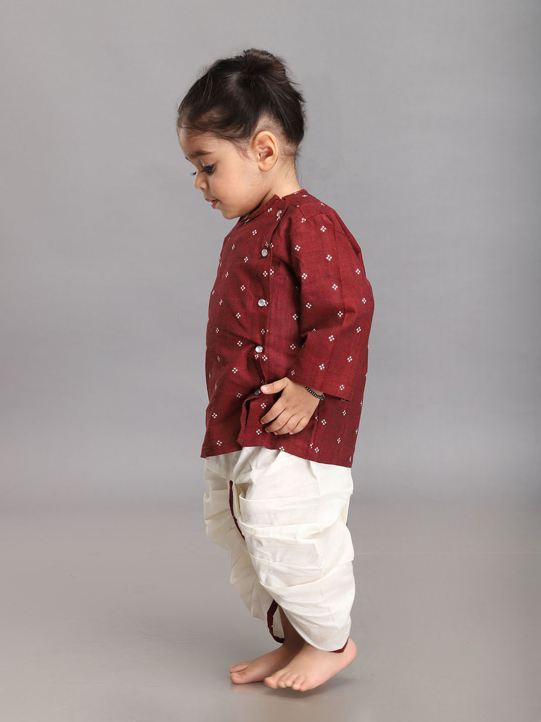 Infant Dhoti Kurta Set in Handloom Cotton - Maroon