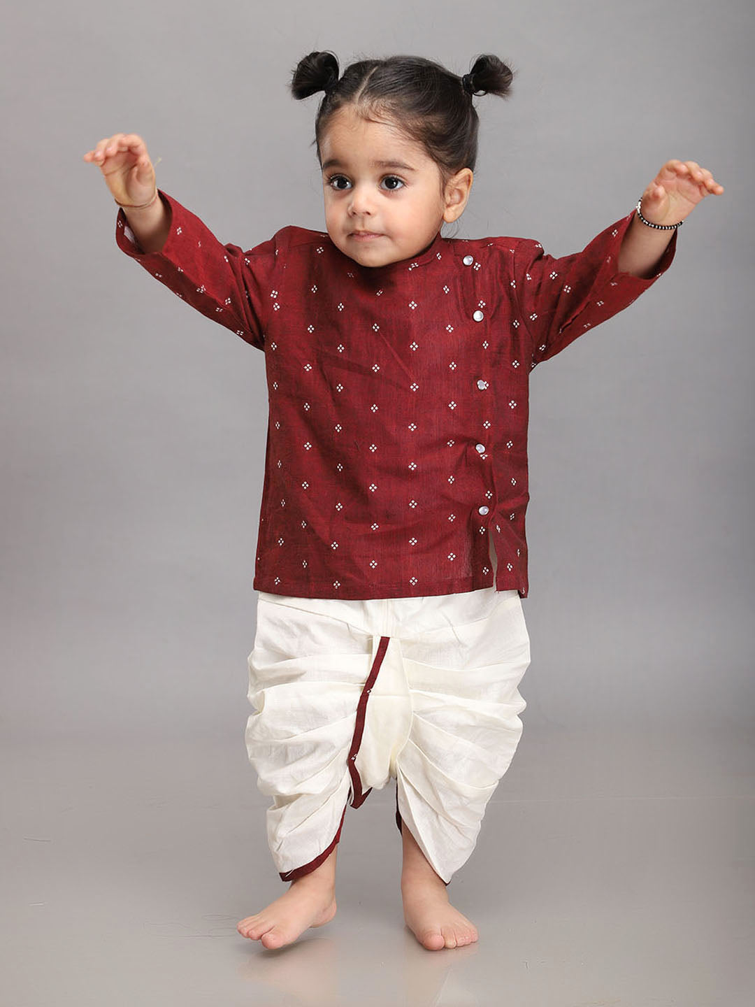 Infant Dhoti Kurta Set in Handloom Cotton - Maroon