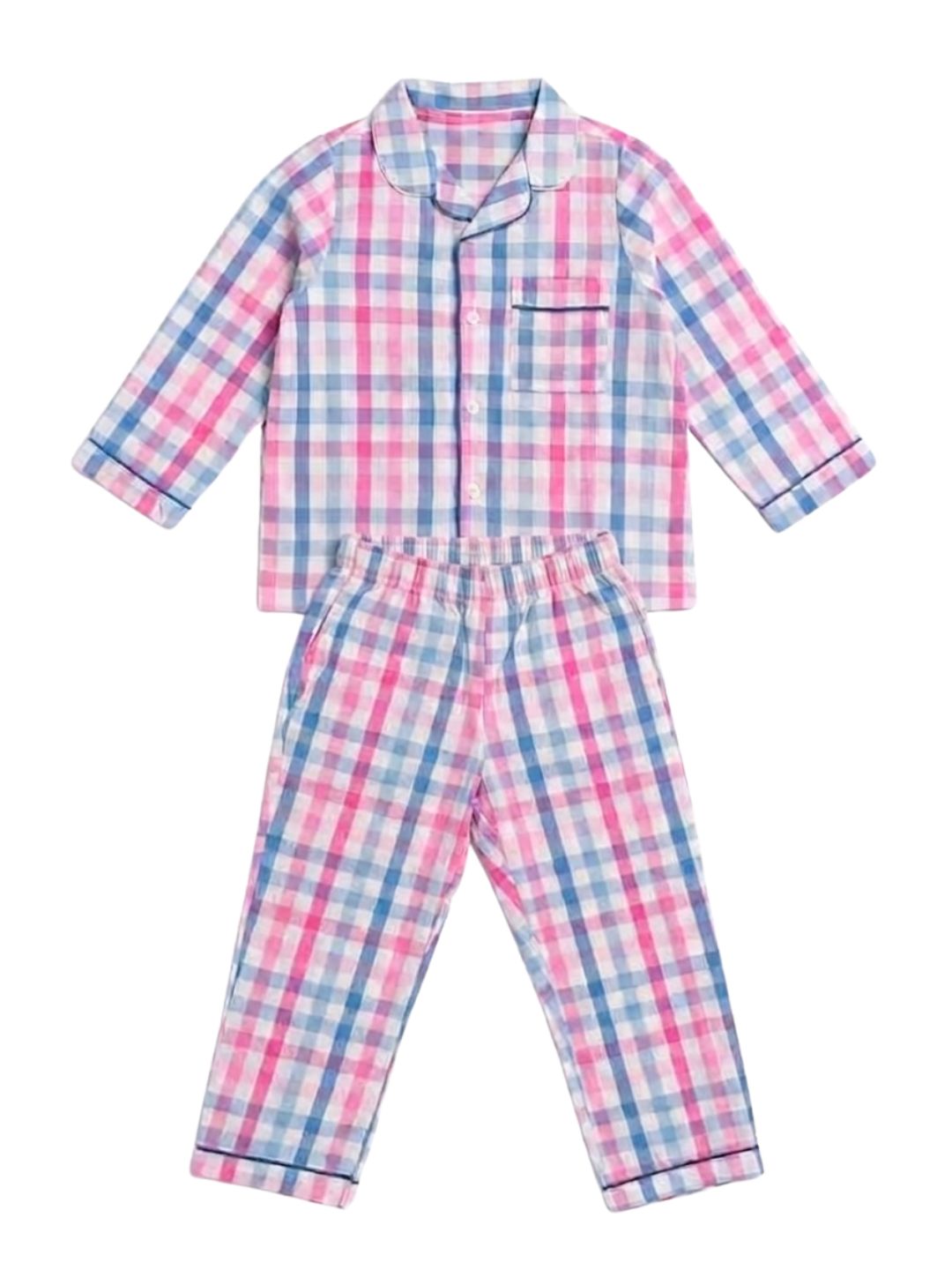 Biglilpeople Kids Unisex Multicolor Checked Cotton Full Sleeve Shirt & Pajama Nightsuit