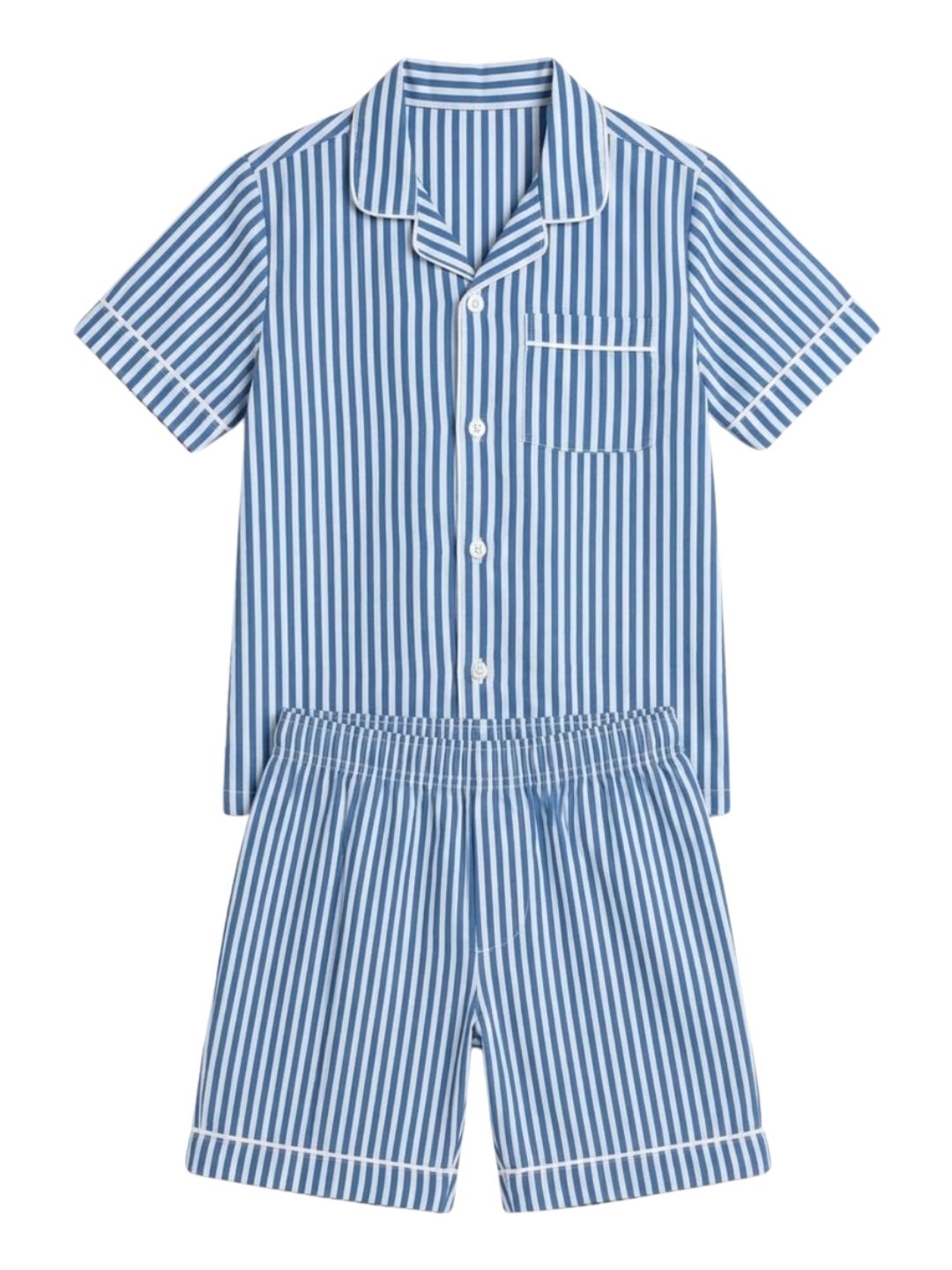 Biglilpeople Kids Unisex Dark Blue Stripe Cotton Short Sleeve Shirt & Shorts Nightsuit