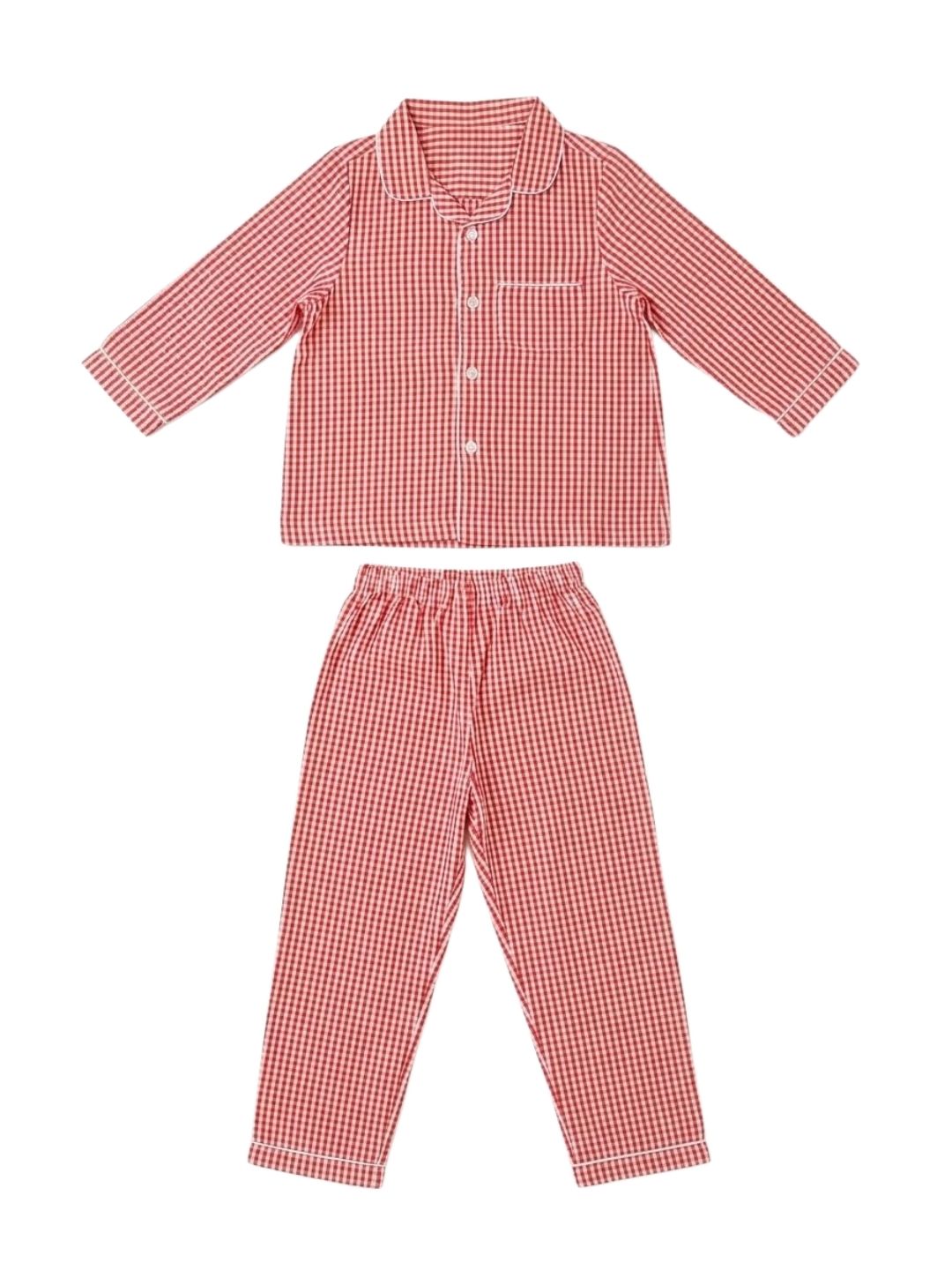 Biglilpeople Kids Unisex Red Checked Cotton Full Sleeve Shirt & Pajama Nightsuit