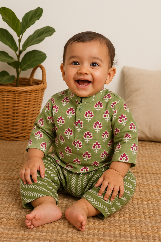 Infant Dhoti Kurta Set in Floral Printed