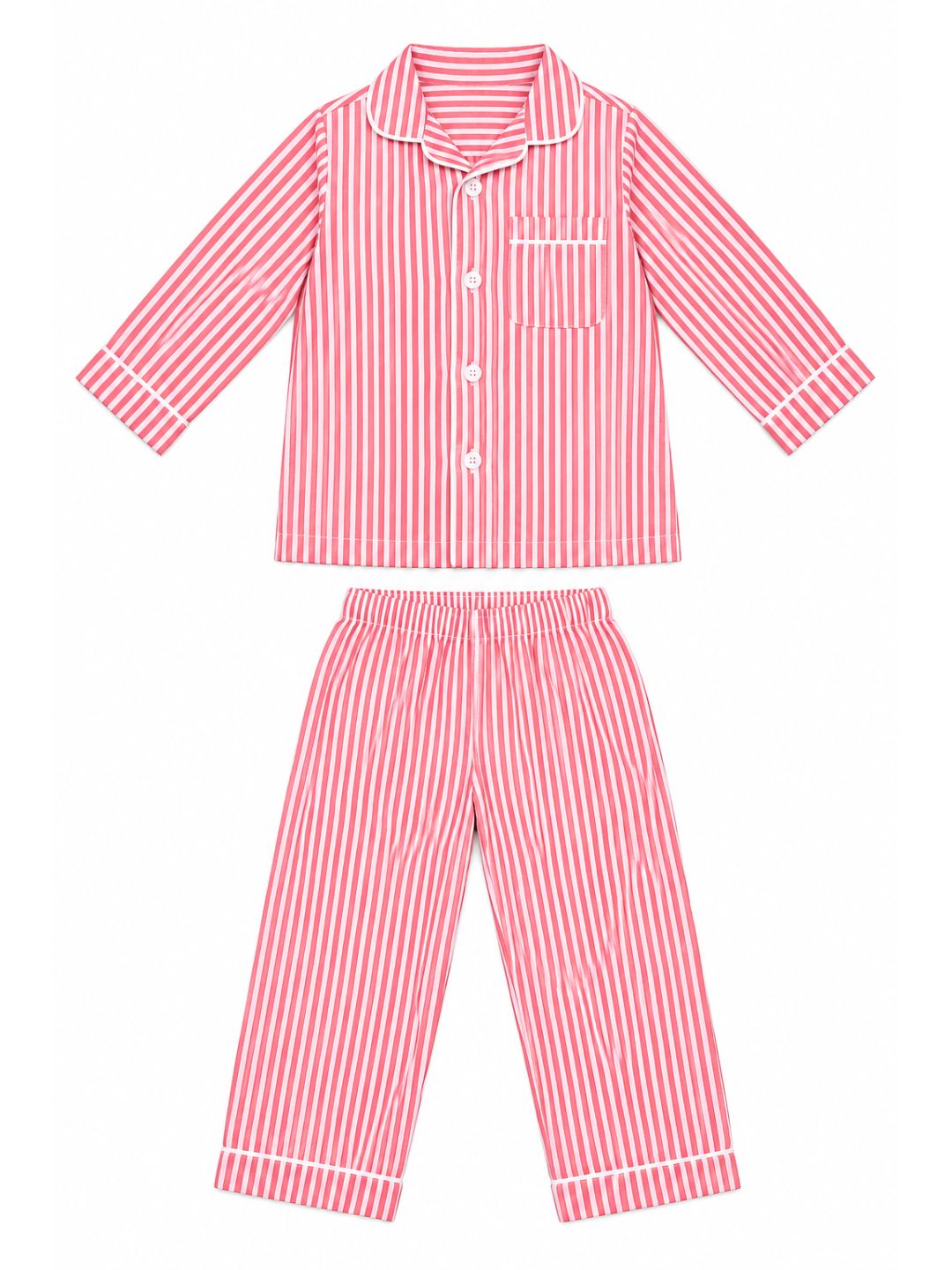 Biglilpeople Kids Unisex Micro Red Striped Cotton Full Sleeve Shirt & Pajama Nightsuit