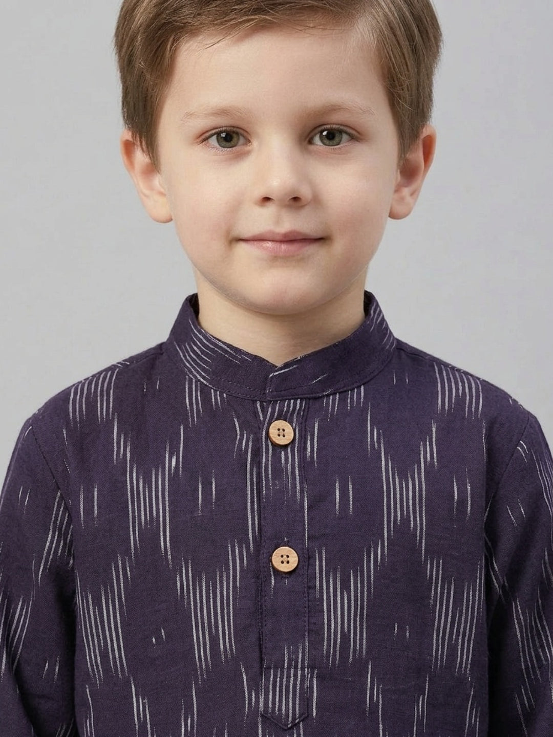 Biglilpeople Boys Navy Blue Printed Mandarin Collar Cotton Kurta Set