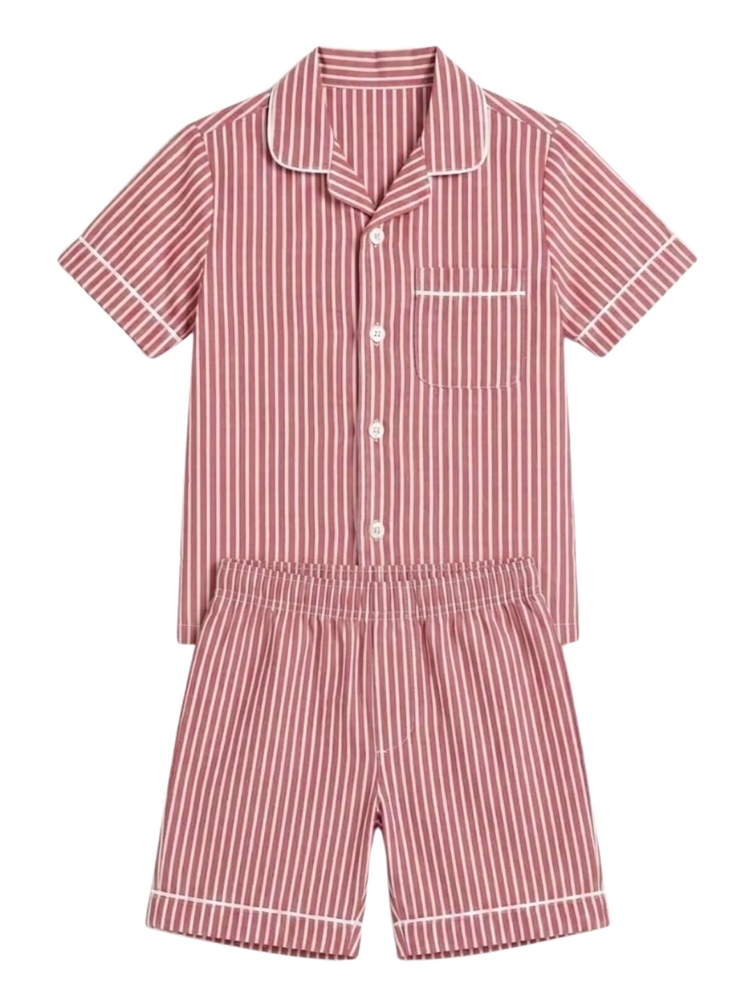 Biglilpeople Kids Unisex Micro-Red Stripe Cotton Short Sleeve Shirt & Shorts Nightsuit