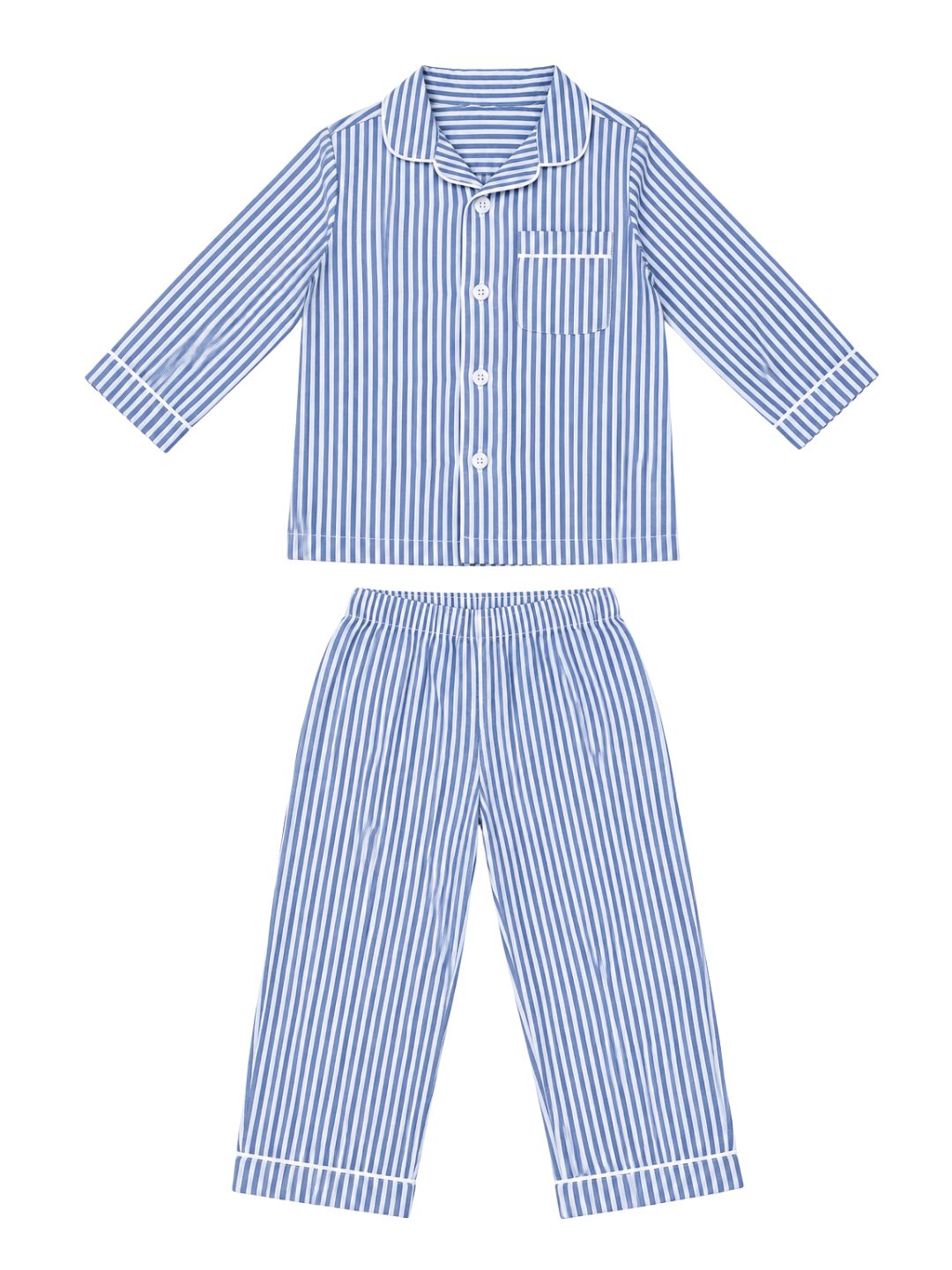 Biglilpeople Kids Unisex Blue Striped Cotton Full Sleeve Shirt & Pajama Nightsuit