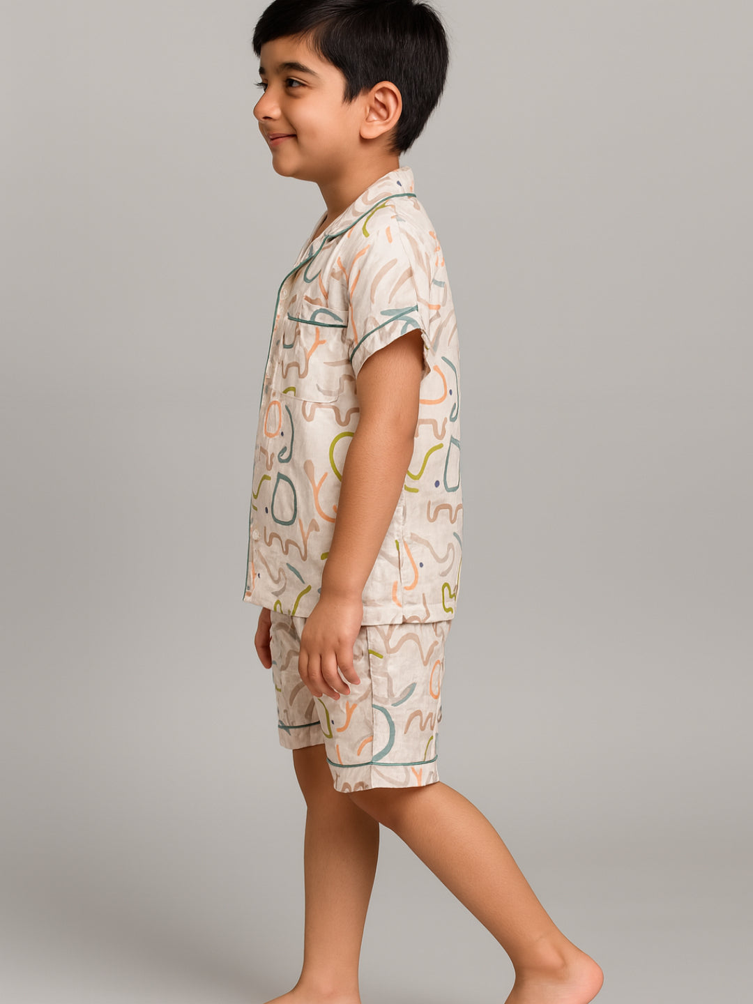 Printed Half Sleeves Night Suits For Boys and Girls-Brown