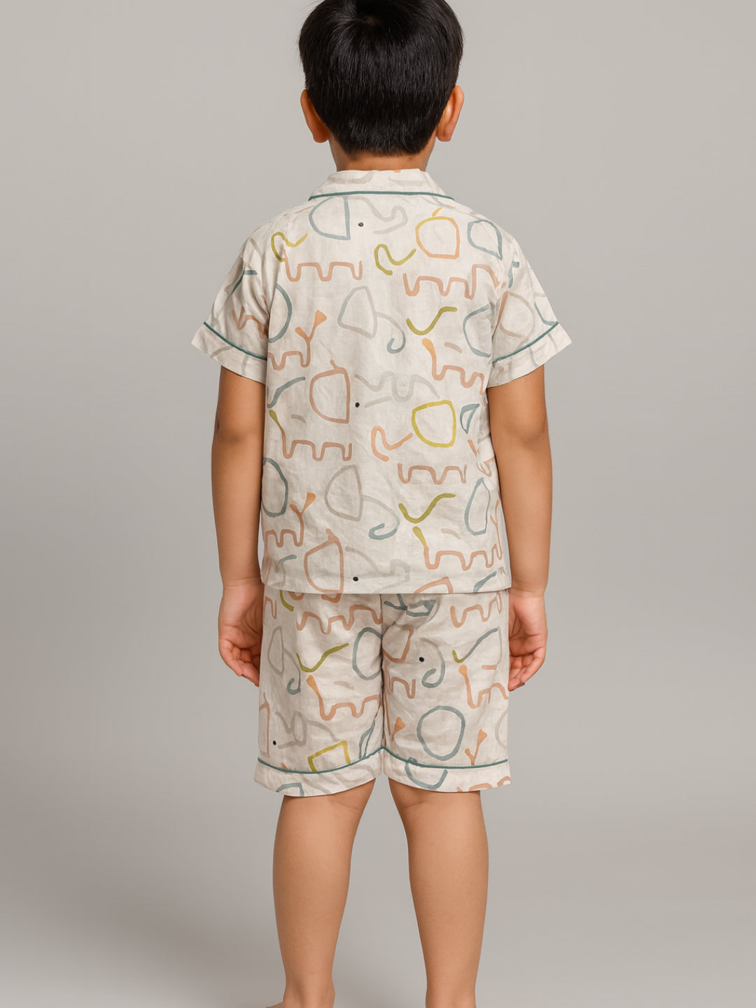 Printed Half Sleeves Night Suits For Boys and Girls-Brown