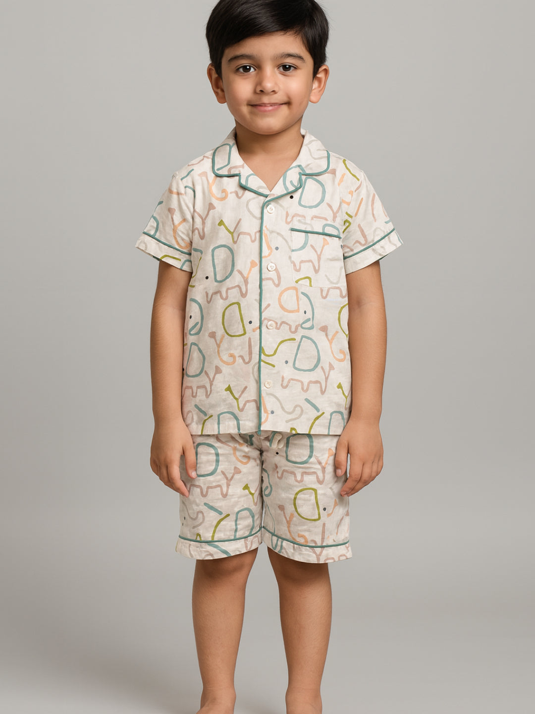 Printed Half Sleeves Night Suits For Boys and Girls-Brown