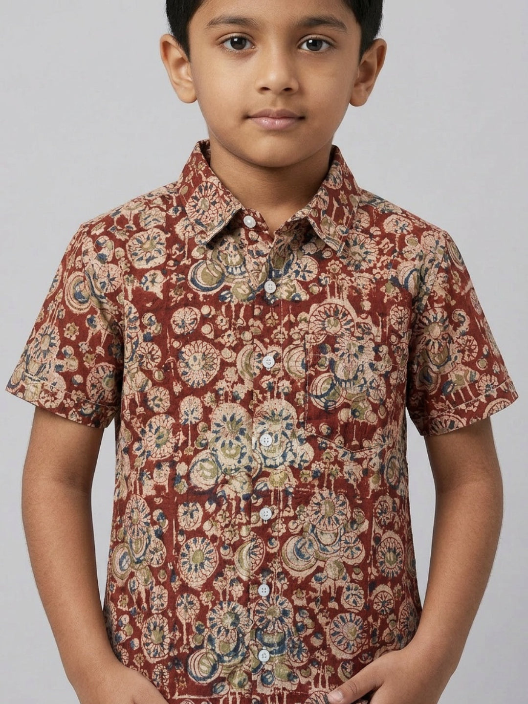 Biglilpeople Boys Ethnic Print Spread Collar Short Sleeves Shirt
