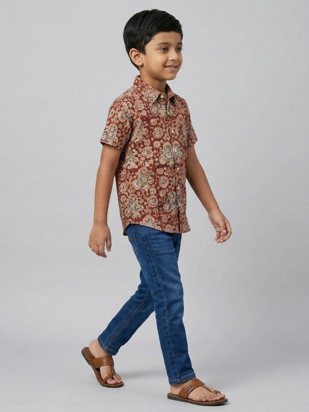 Biglilpeople Boys Ethnic Print Spread Collar Short Sleeves Shirt