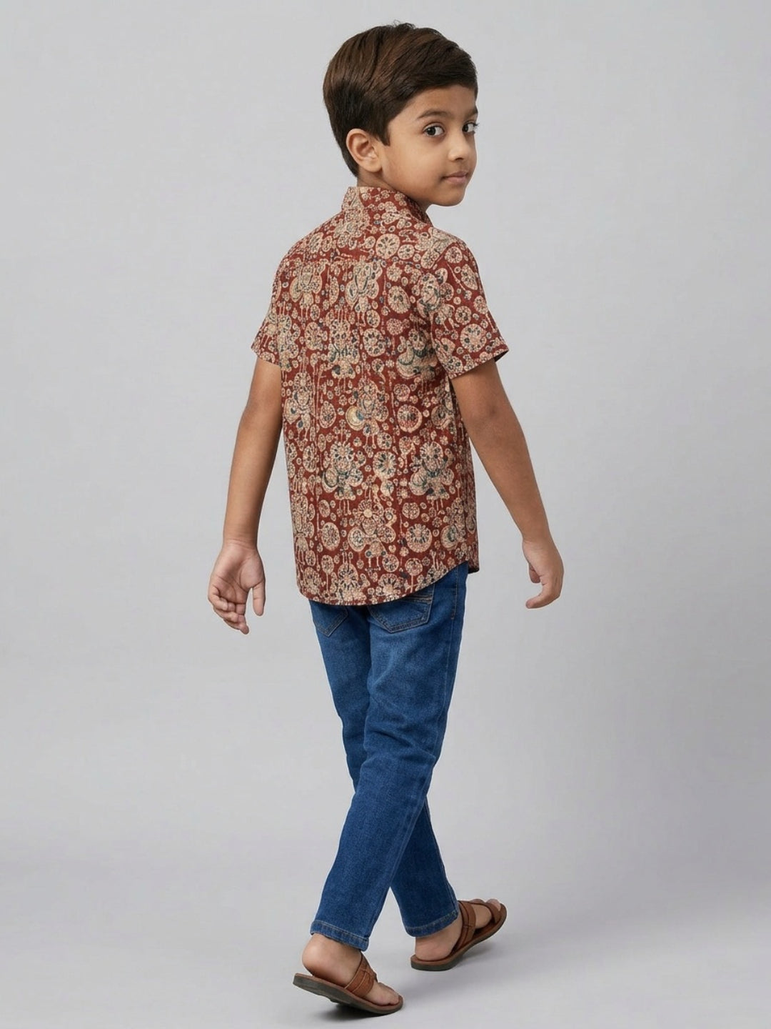 Biglilpeople Boys Ethnic Print Spread Collar Short Sleeves Shirt
