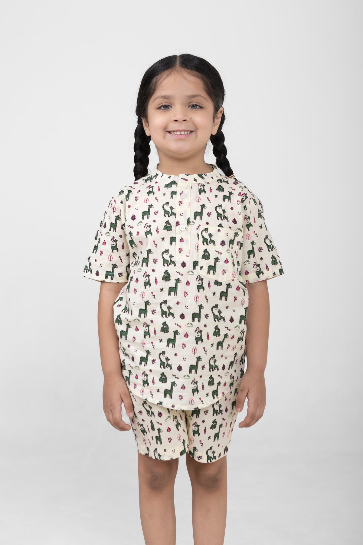 Conjunto Unisex de Algodón de Manga Corta para Niños (Estampado de Animales)