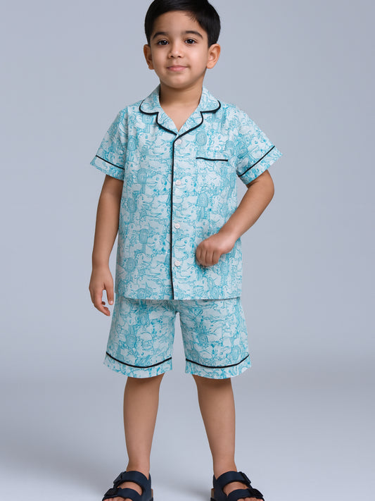 Printed Half Sleeves Night Suits For Boys and Girls