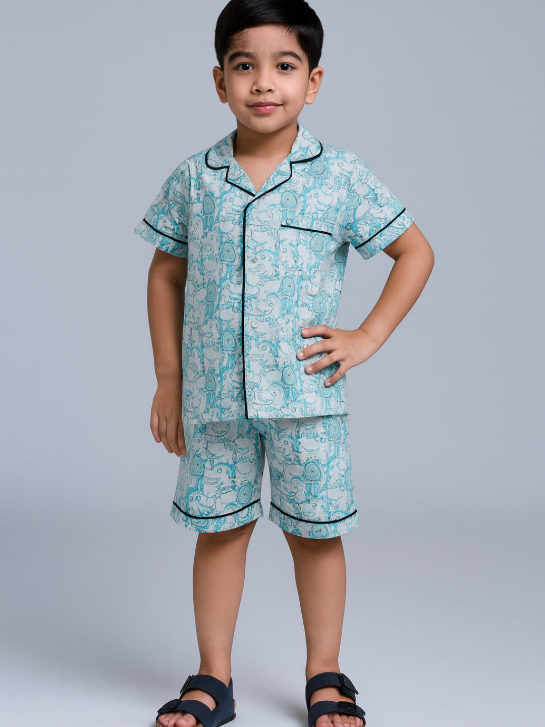 Printed Half Sleeves Night Suits For Boys and Girls