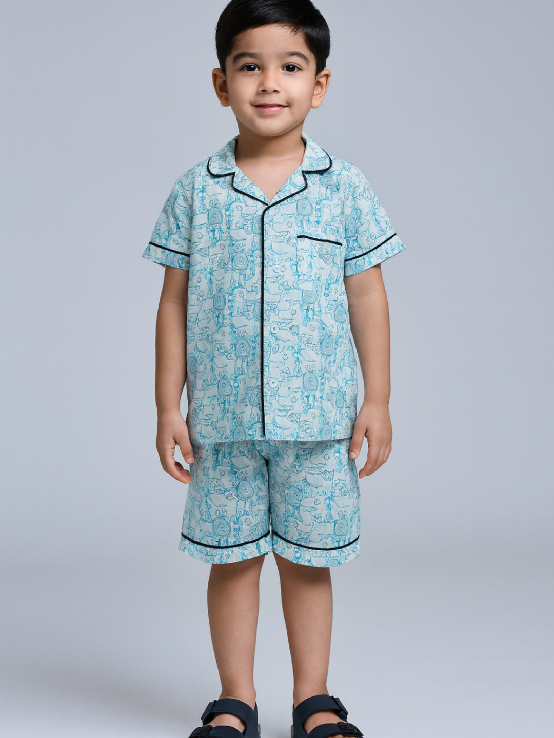 Printed Half Sleeves Night Suits For Boys and Girls