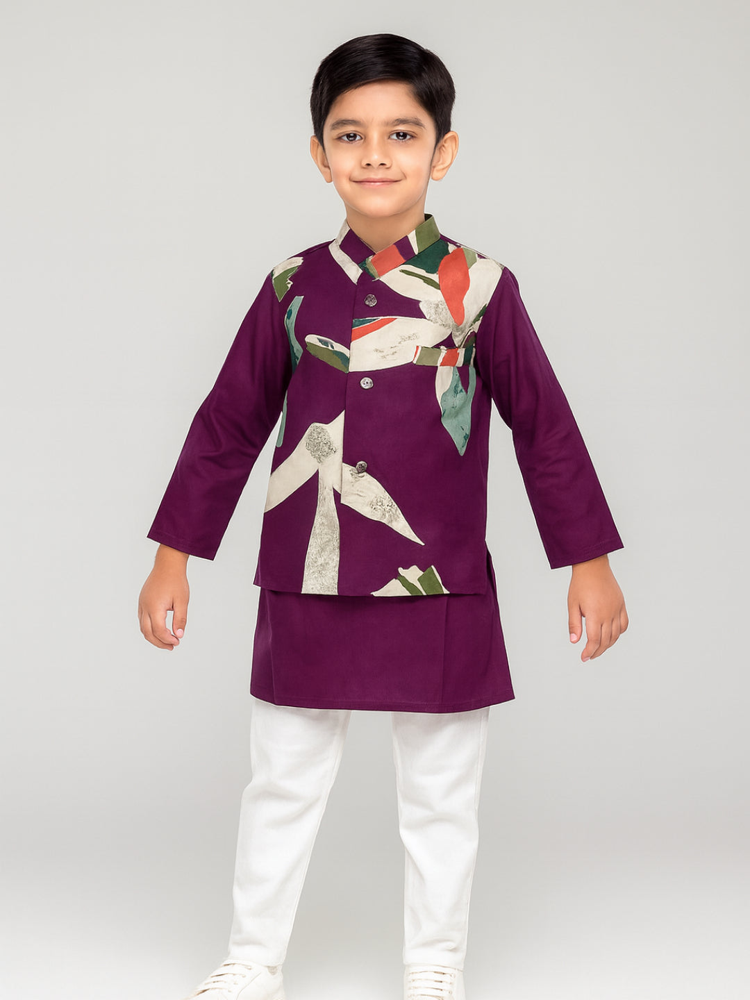 Boys Multi Printed Kurta Pyjamas Jacket