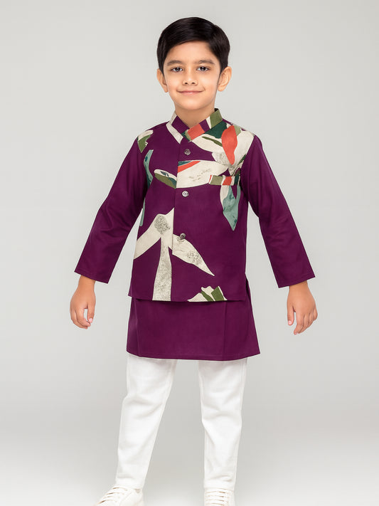 Boys Multi Printed Kurta Pyjamas Jacket