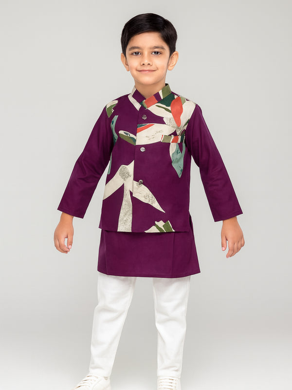 Boys Multi Printed Kurta Pyjamas Jacket