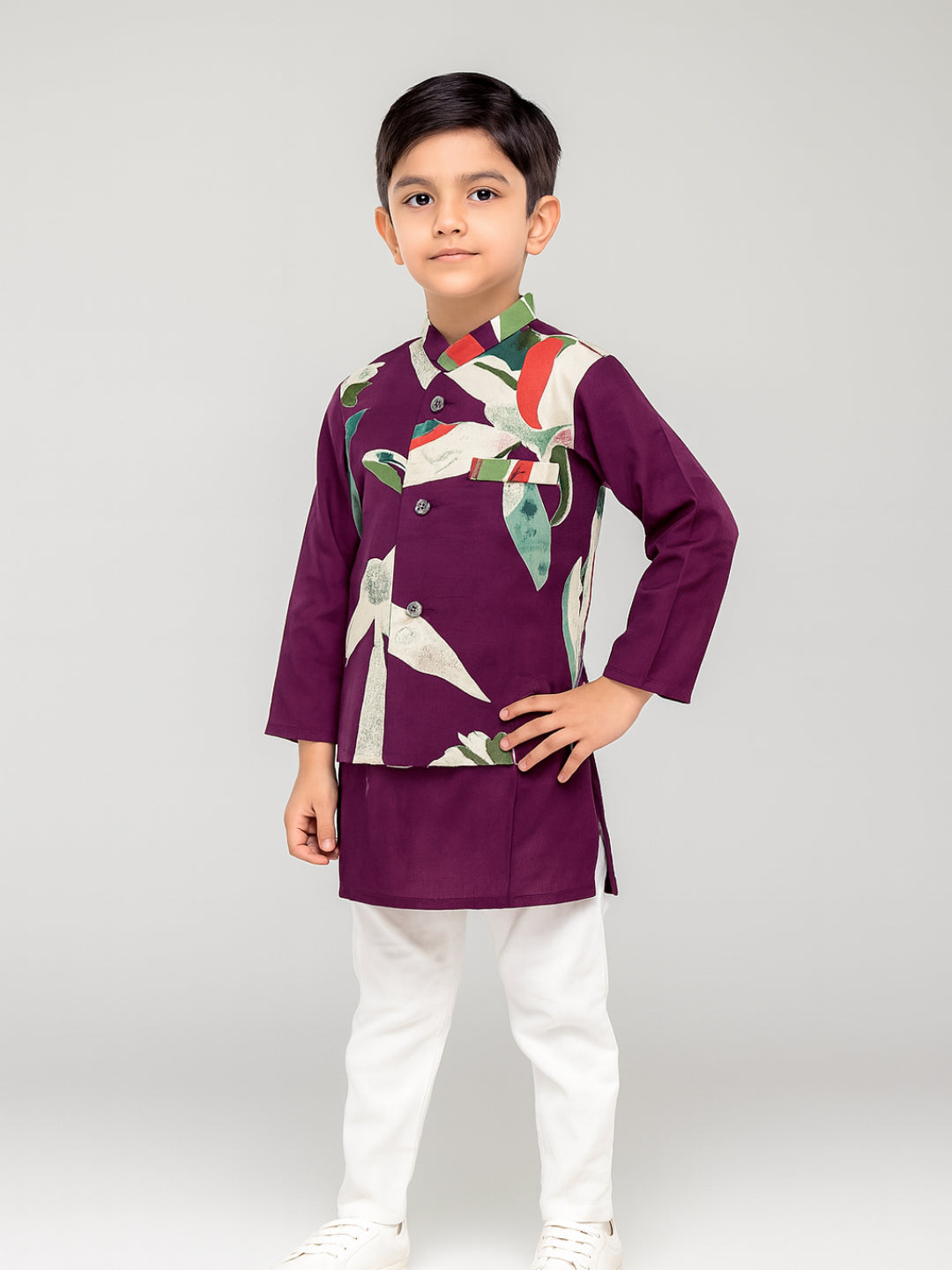 Boys Multi Printed Kurta Pyjamas Jacket