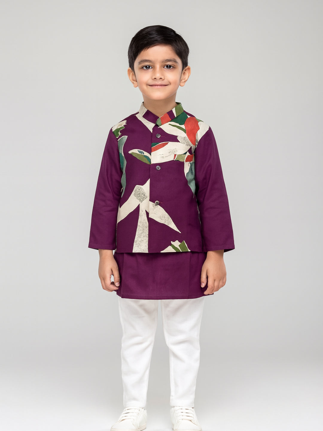 Boys Multi Printed Kurta Pyjamas Jacket