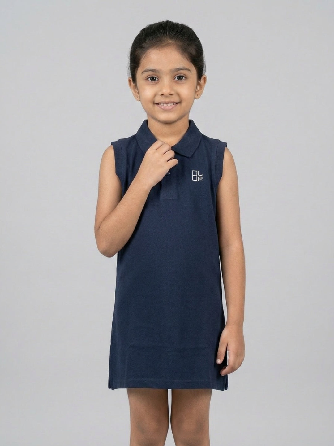 Girls Pure Cotton Navy Color Polo Sleeveless dress